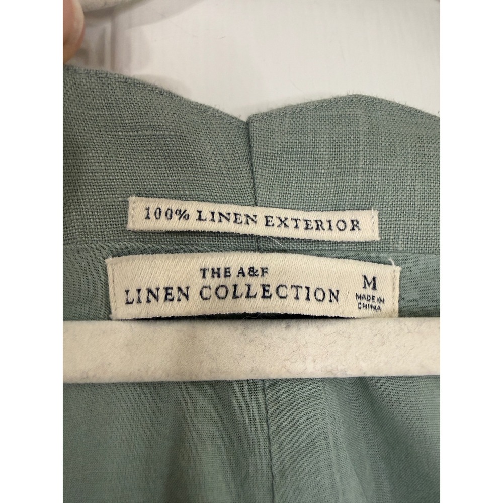 Abercrombie & Fitch Premium Linen Mini Dress Size Medium Green Scallop Hem - Picture 3 of 7